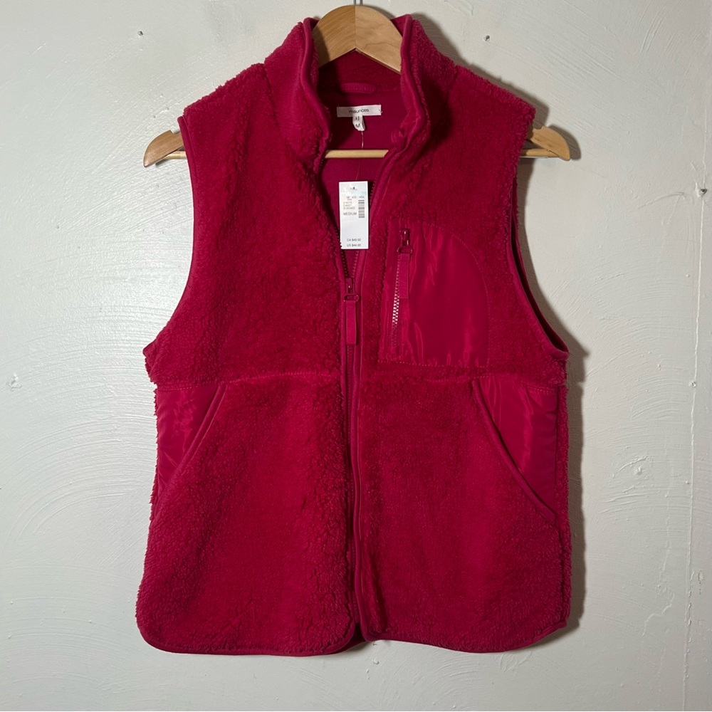 NWT Maurices Womens Medium Pink Fleece Vest Full Zip